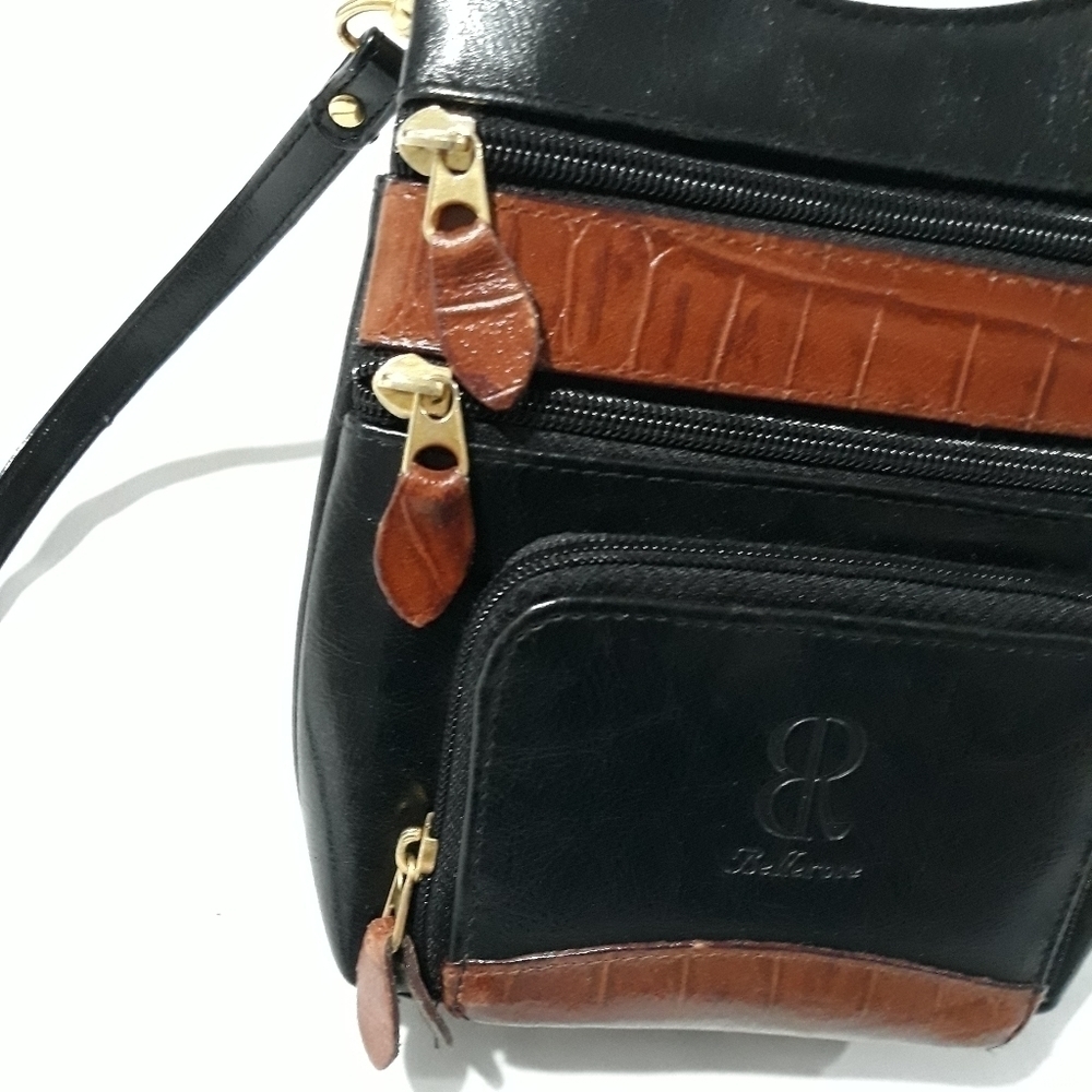 Bellerose Faux Leather crossbody bag black and brown purse - Picture 5 of 9